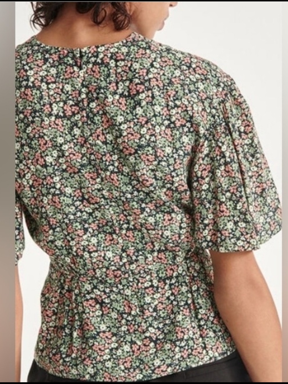 The Kooples Black Floral Flutter Sleeve Blouse with Green & Coral Print - Picture 2 of 6